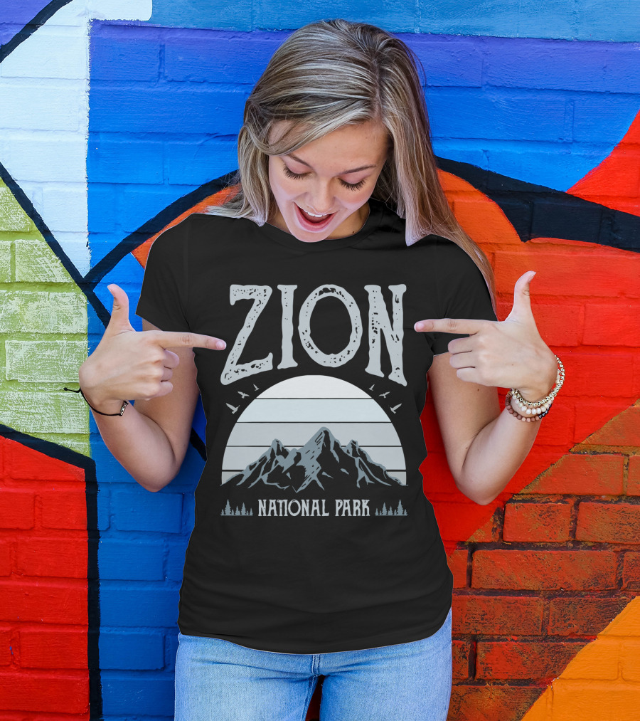Zion National Park Mountains With Sun And Birds T-Shirt