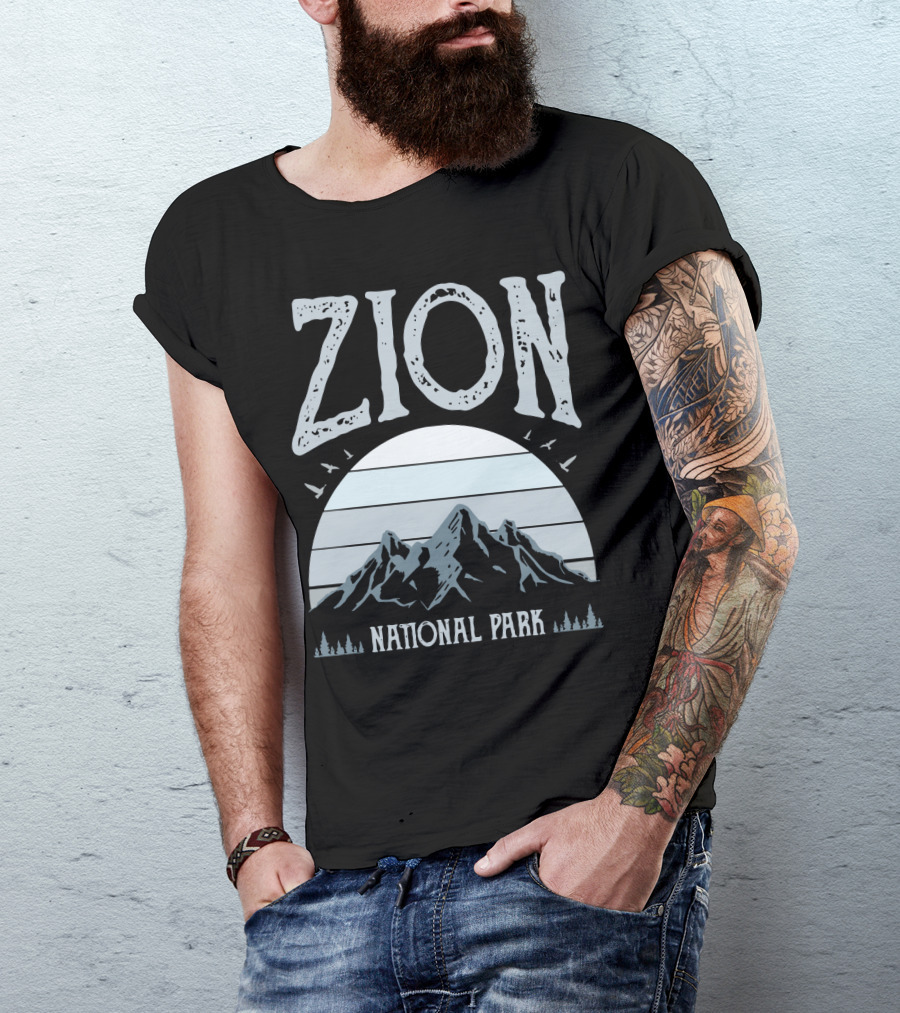 Zion National Park Mountains With Sun And Birds T-Shirt