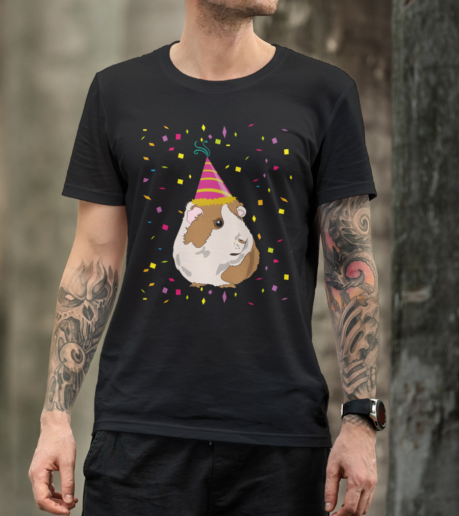 Funny Guinea Pig Birthday Celebration With Party Hat And Confetti T-Shirt
