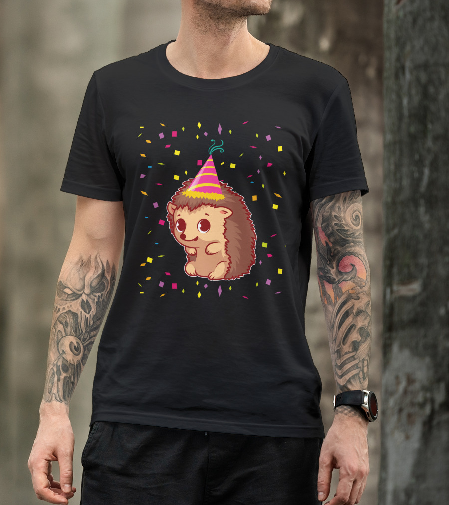 Hedgehog Party Confetti Celebration Birthday Fun T-Shirt
