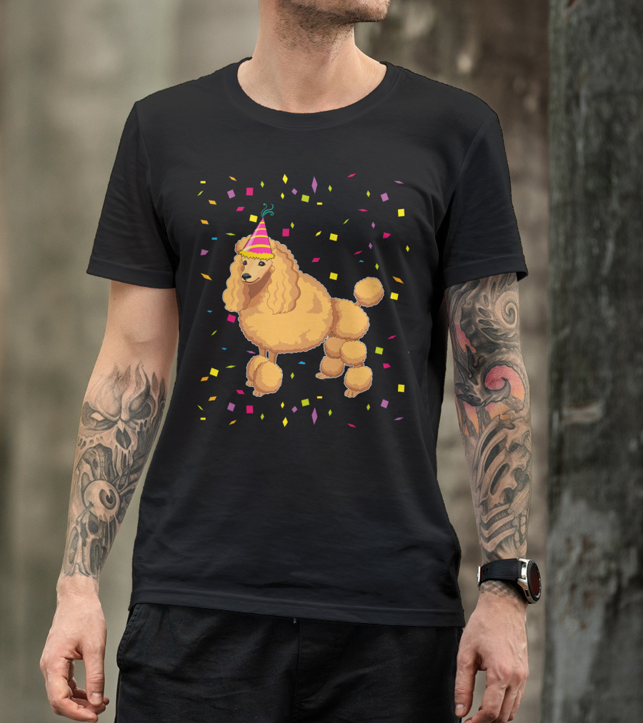 Funny Poodle Birthday Dog With Party Hat And Confetti T-Shirt
