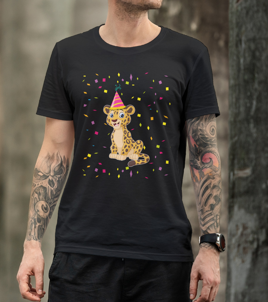 Funny Cheetah Birthday Party Hat Confetti T-Shirt