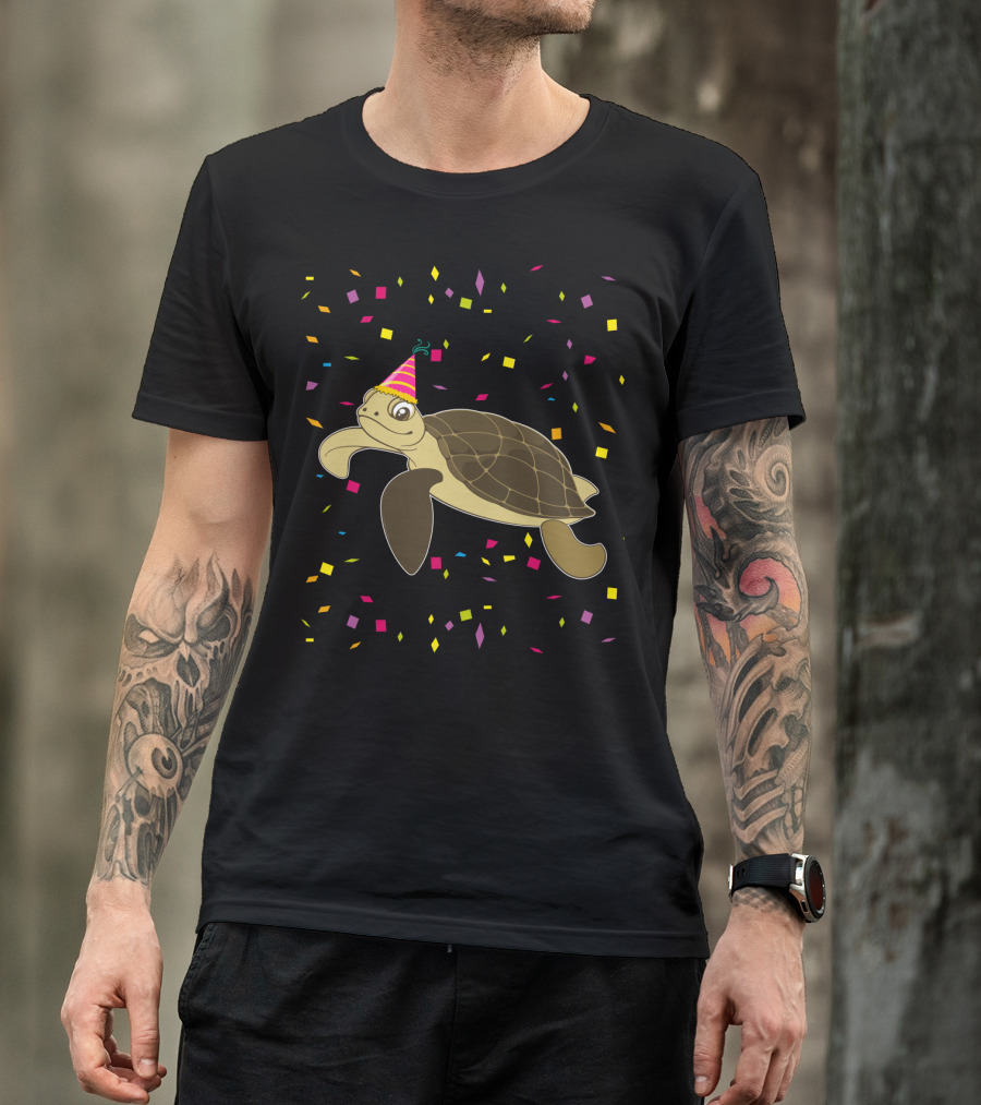 Funny Sea Turtle Party Confetti Birthday T-Shirt