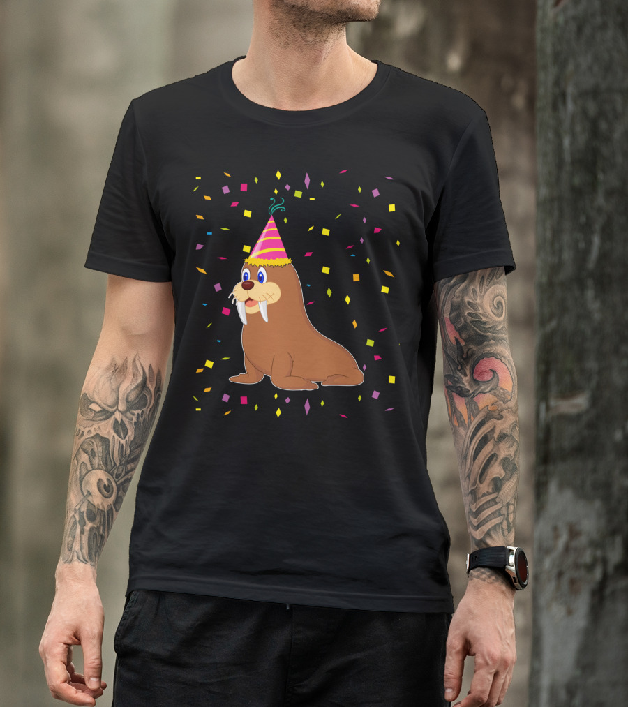 Funny WALRUS Birthday Confetti T-Shirt