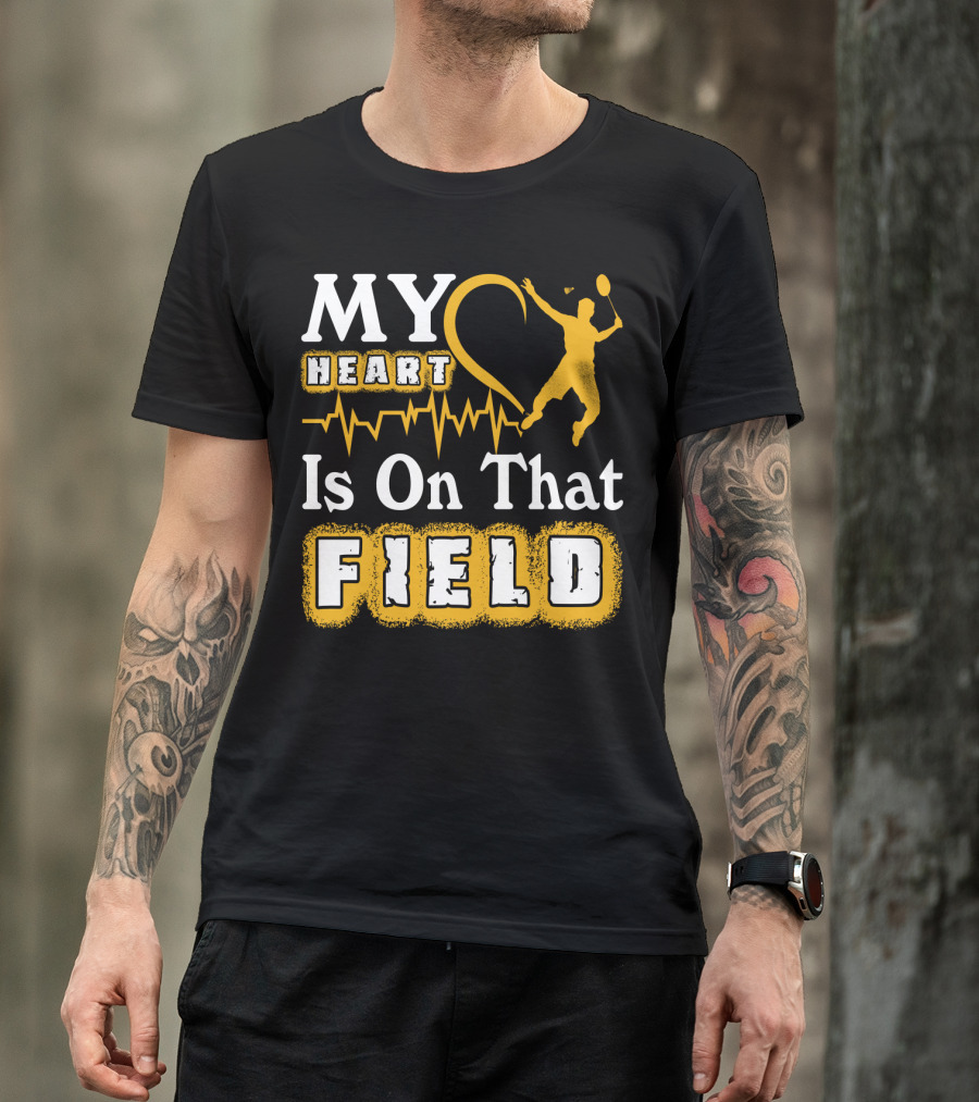 My Heart Is On That Field Badminton Player Pulse EKG T-Shirt
