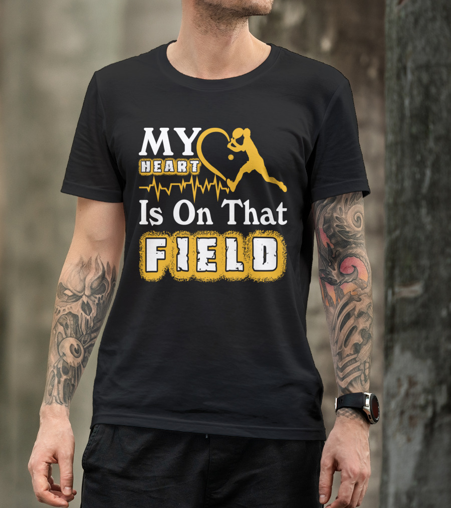 My Heart Is On That Field Tennis Player With Heartbeat And Ball T-Shirt