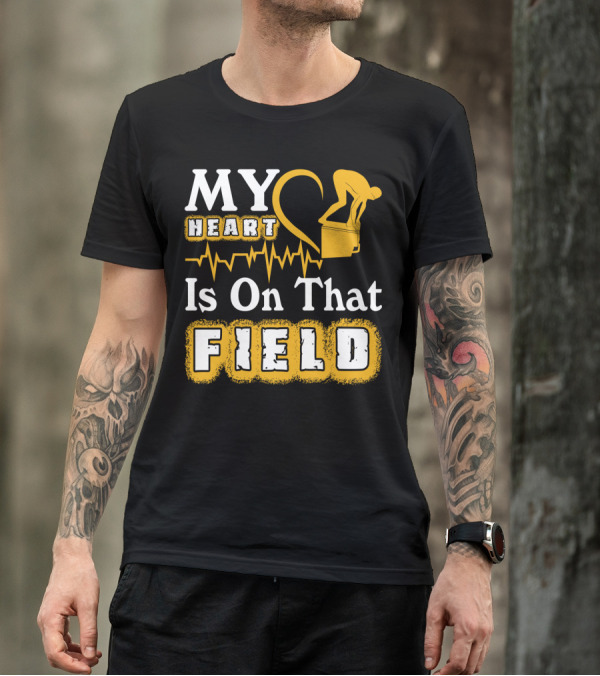 My Heart Is On That Field Swimming Dive Silhouette Heartbeat T-Shirt