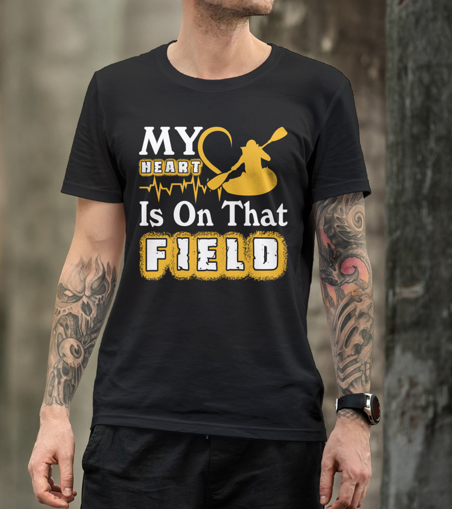 My Heart Is On That Field Kayak Paddle Heartbeat T-Shirt