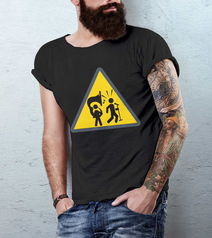 Warning Tuba Player Stick Figure Comedy T-Shirt