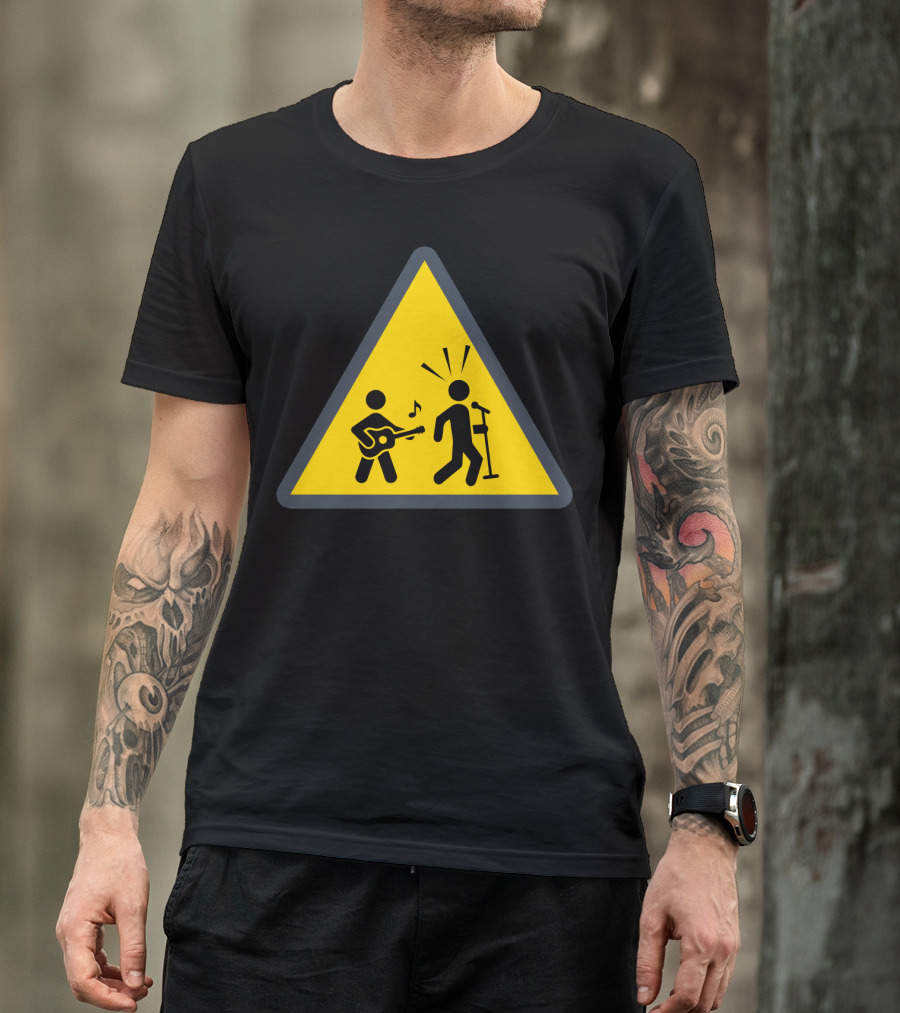 Funny Ukulele Warning Sign With Musical Stick Figures T-Shirt