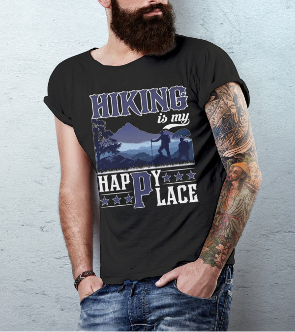 Hiking Is My Happy Place Mountain Silhouette Adventure T-Shirt