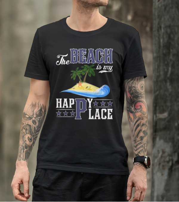 The Beach Is My Happy Place Palm Trees Starfish Waves T-Shirt