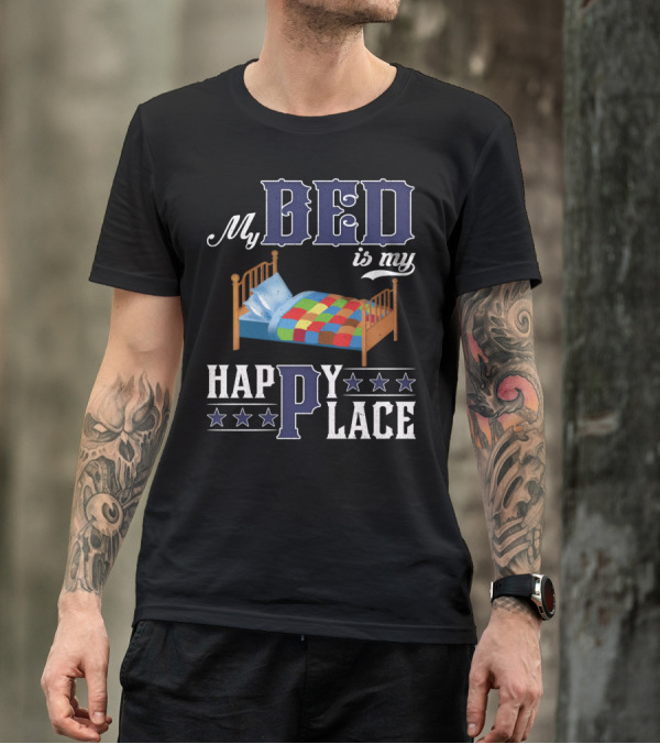 My Bed Is My Happy Place Stars Quilt T-Shirt