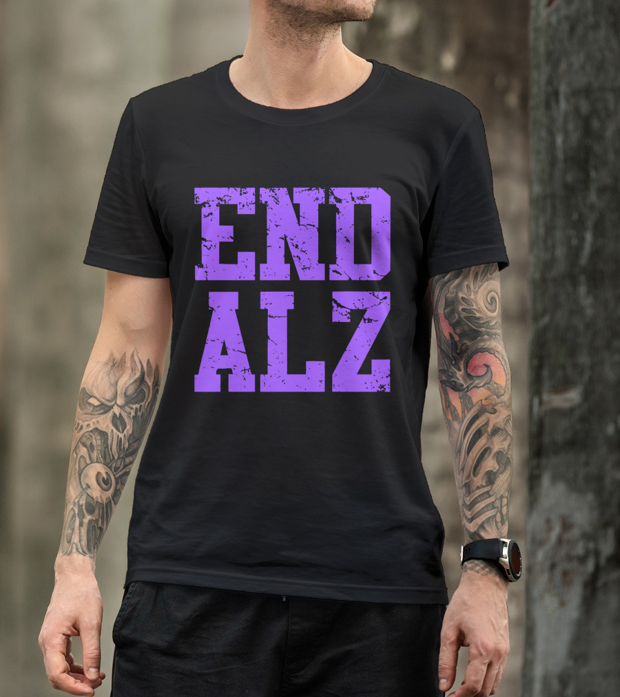 END ALZ Alzheimers Awareness Purple Text T-Shirt