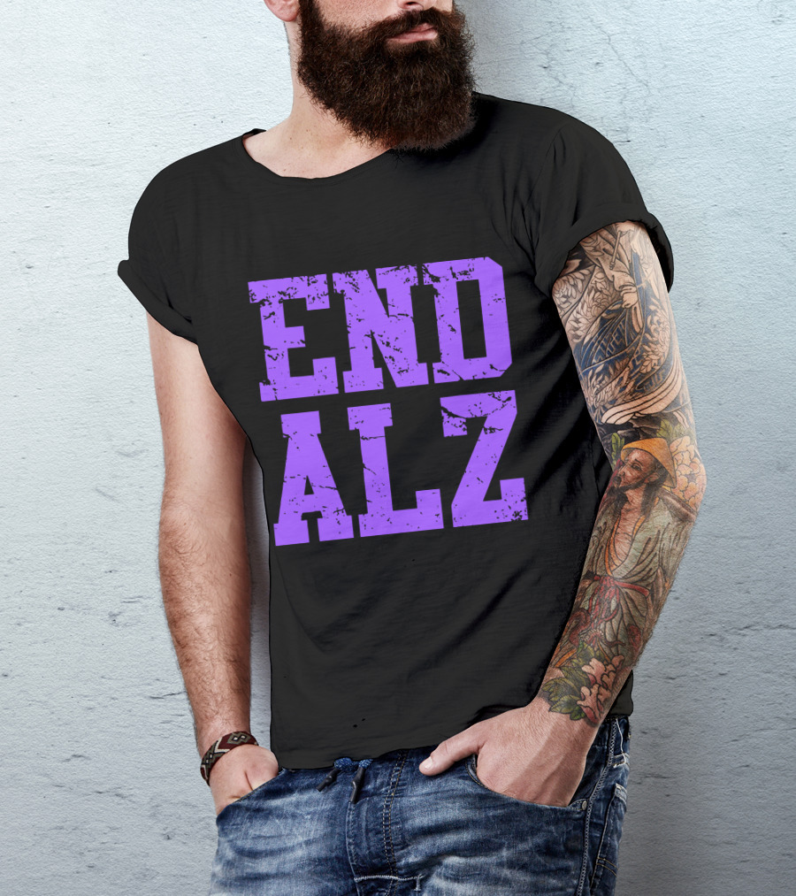 END ALZ Alzheimers Awareness Purple Text T-Shirt