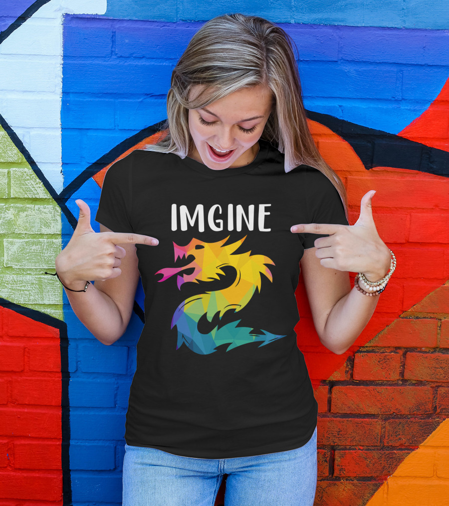 Imagine Vibrant Geometric Dragon Tattoo T-Shirt