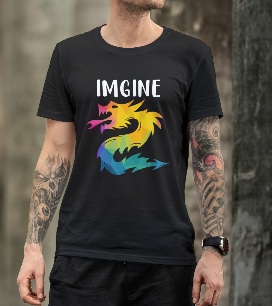Imagine Vibrant Geometric Dragon Tattoo T-Shirt