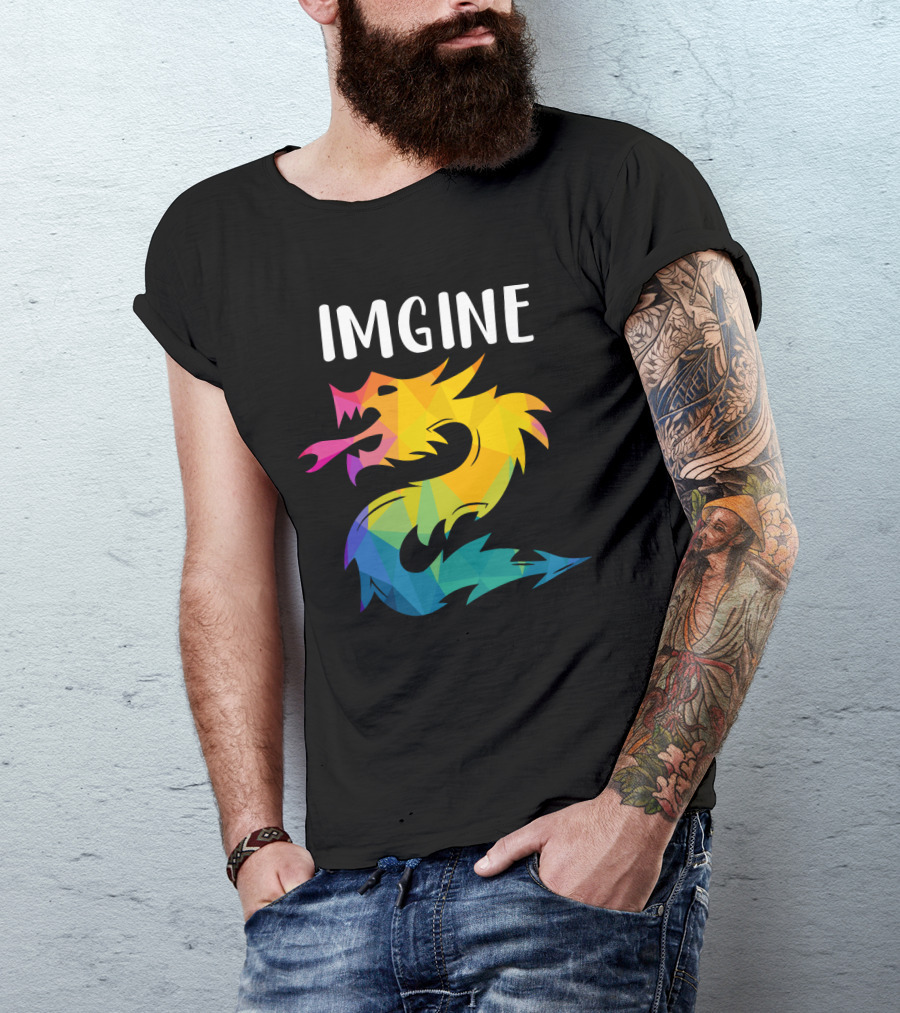 Imagine Vibrant Geometric Dragon Tattoo T-Shirt