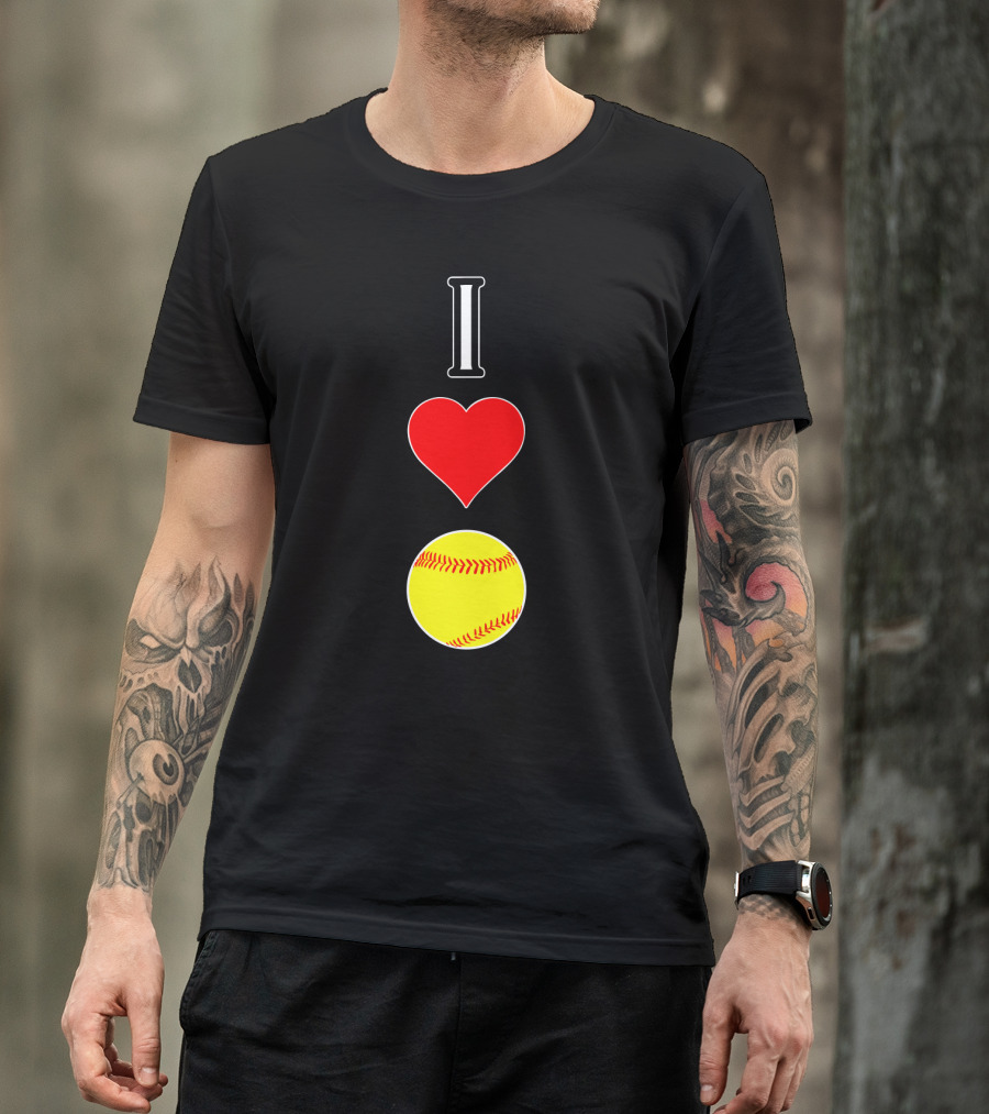 I Love Softball Player Vertical Heart Softball T-Shirt