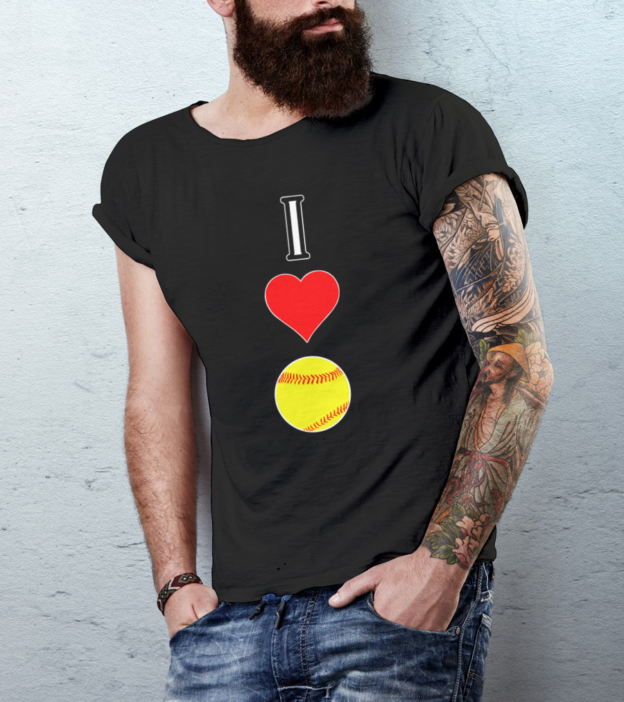 I Love Softball Player Vertical Heart Softball T-Shirt