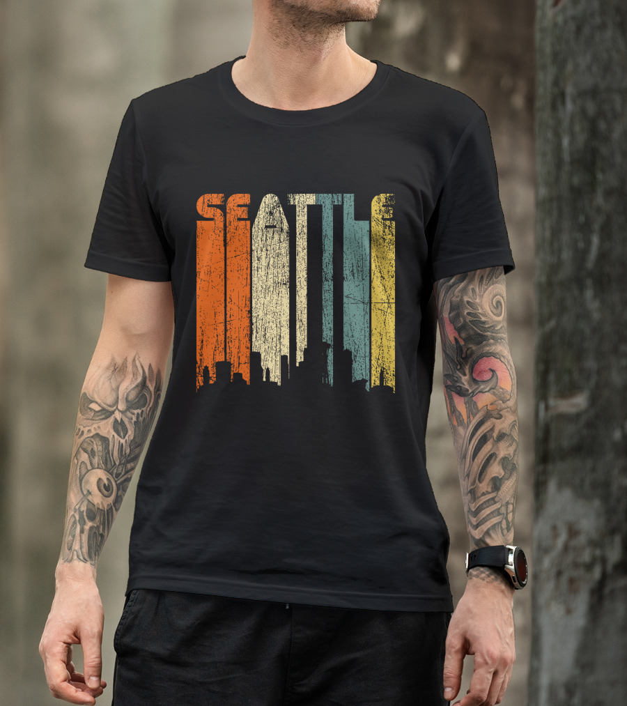 Seattle Vintage City Skyline Retro 70s T-Shirt