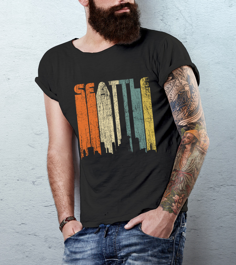 Seattle Vintage City Skyline Retro 70s T-Shirt