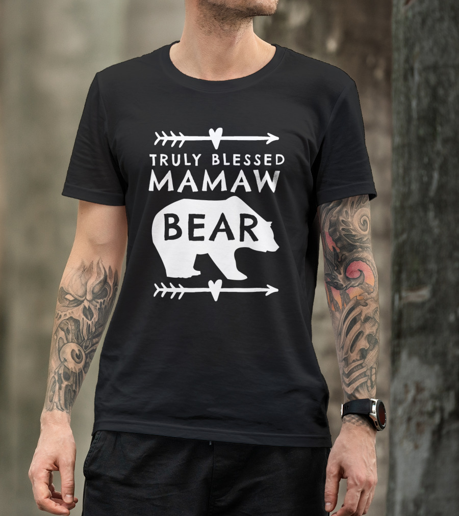 Truly Blessed Mamaw Bear Grandma Bear Silhouette Arrows Hearts T-Shirt