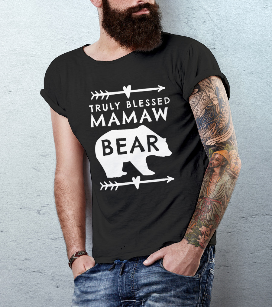 Truly Blessed Mamaw Bear Grandma Bear Silhouette Arrows Hearts T-Shirt