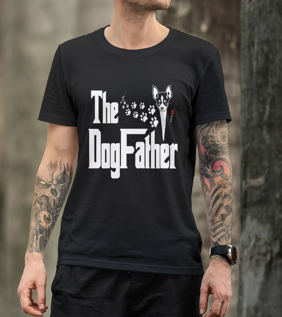The Dogfather Chihuahua Face Pawprints Black And White For Chihuahua Lovers T-Shirt