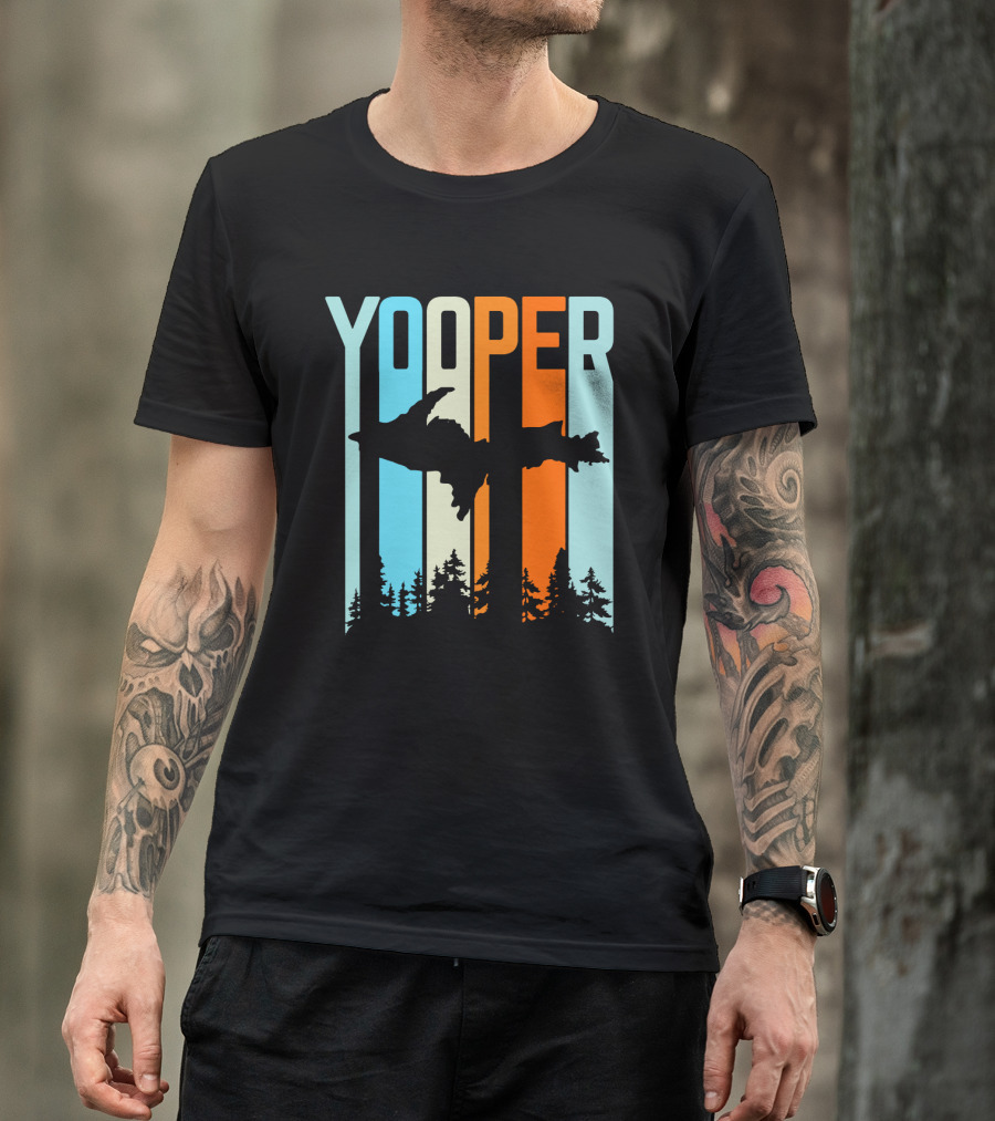 Yooper Silhouette Upper Peninsula Retro Stripes T-Shirt