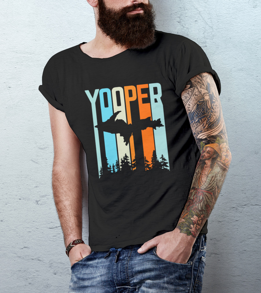 Yooper Silhouette Upper Peninsula Retro Stripes T-Shirt