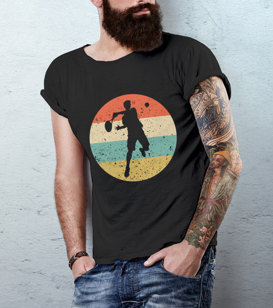 Vintage Retro Tennis Player Silhouette In Distressed Circle T-Shirt