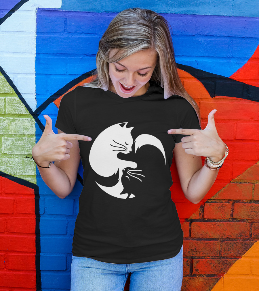 Cat Yin Yang Spiritual Meditation Yoga Balance T-Shirt