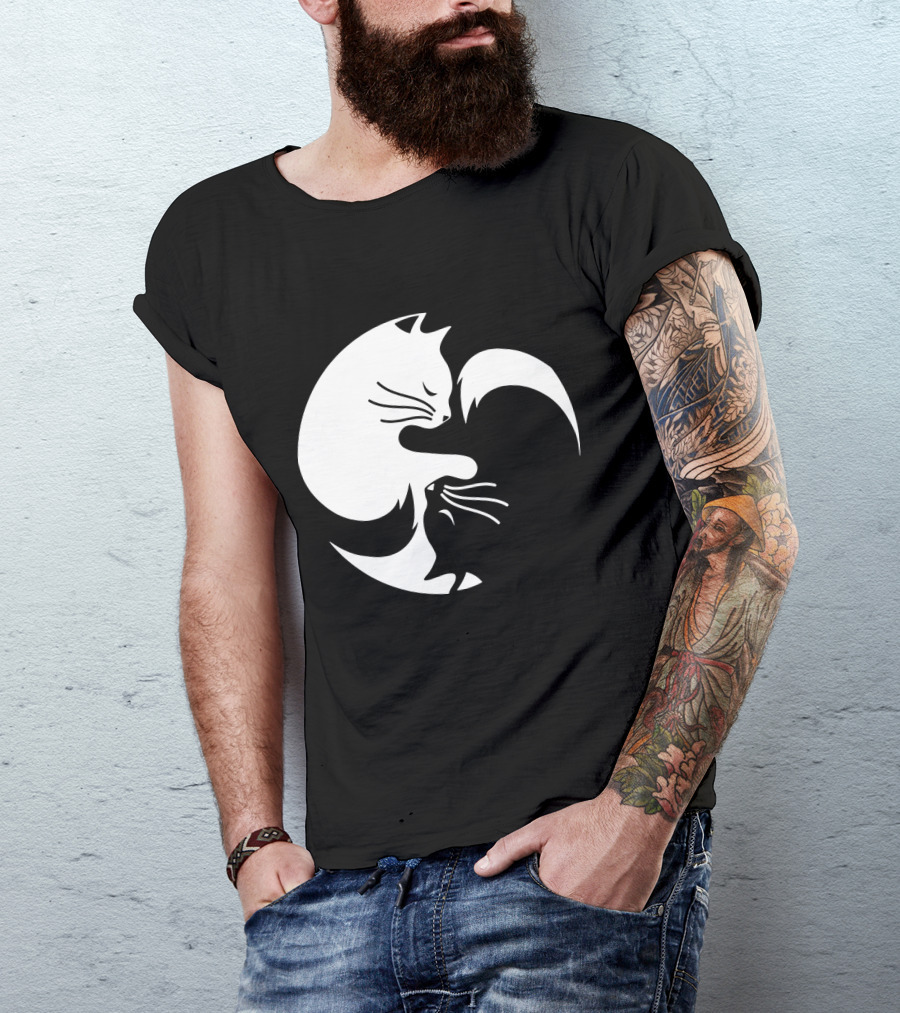 Cat Yin Yang Spiritual Meditation Yoga Balance T-Shirt