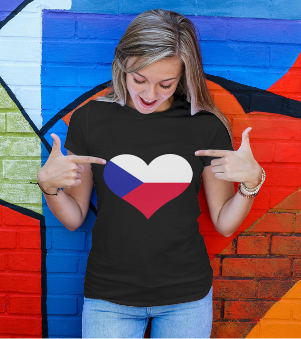 Czech Republic Flag Heart Shape T-Shirt