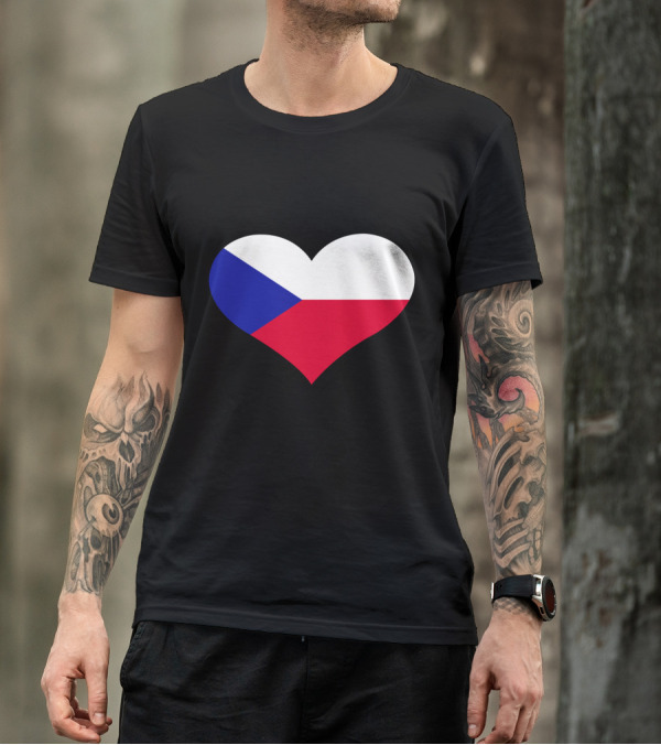 Czech Republic Flag Heart Shape T-Shirt