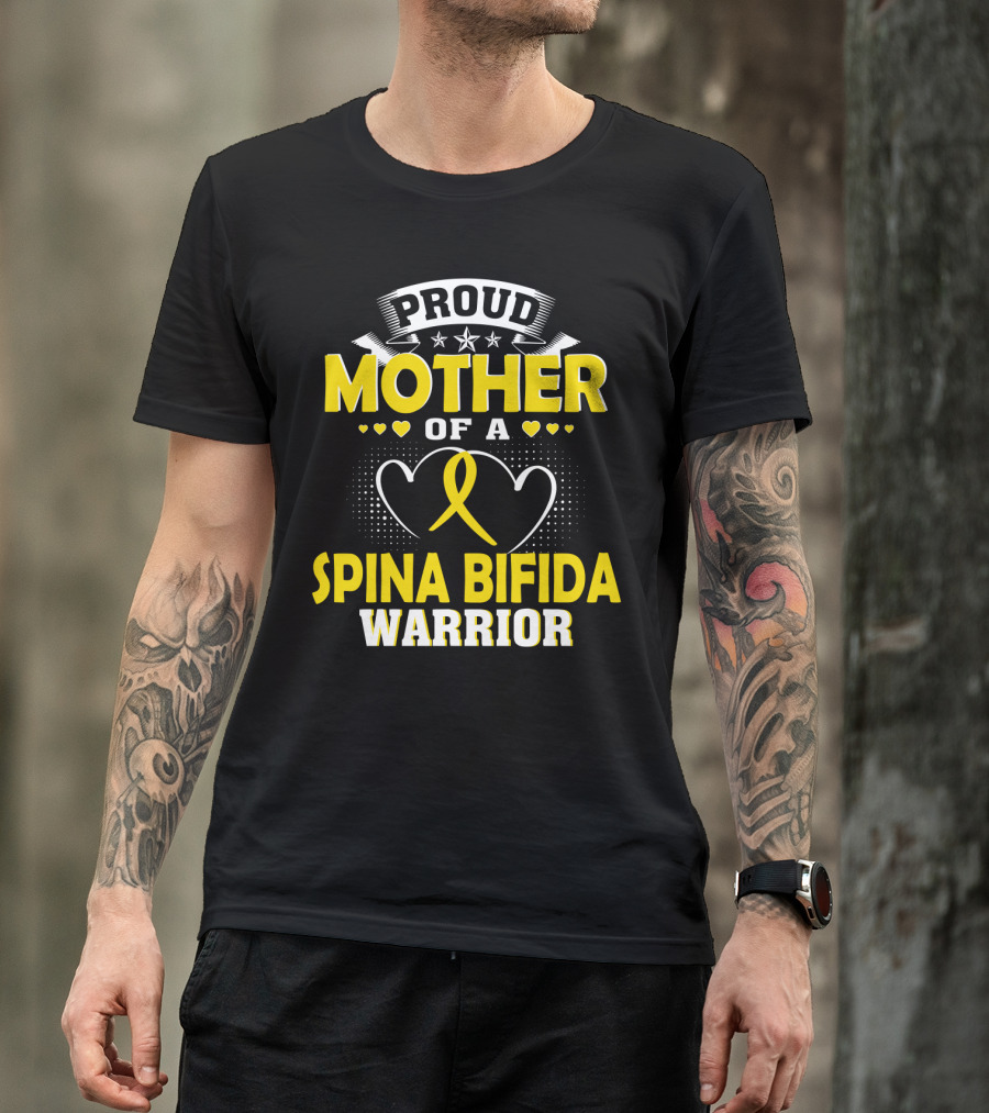 Proud Mother Of A Spina Bifida Warrior Yellow Ribbon Hearts Stars T-Shirt