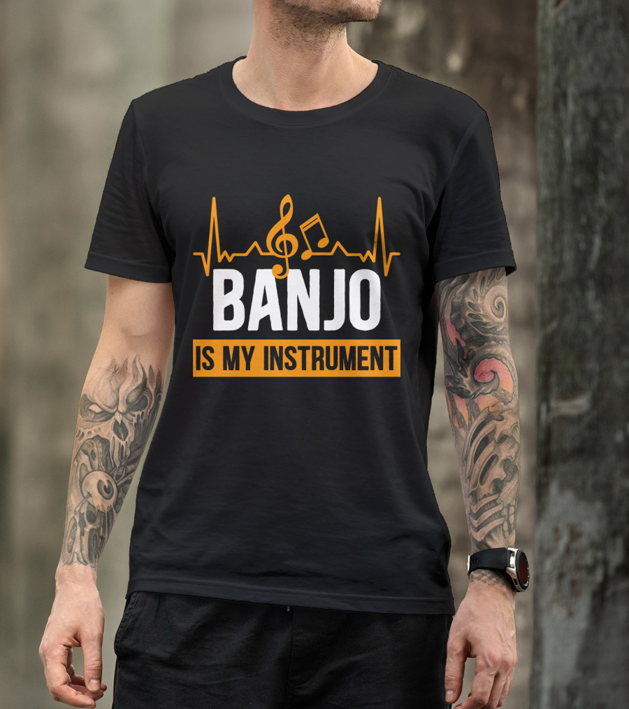 Banjo Is My Instrument With Musical Symbols And Sound Waves T-Shirt