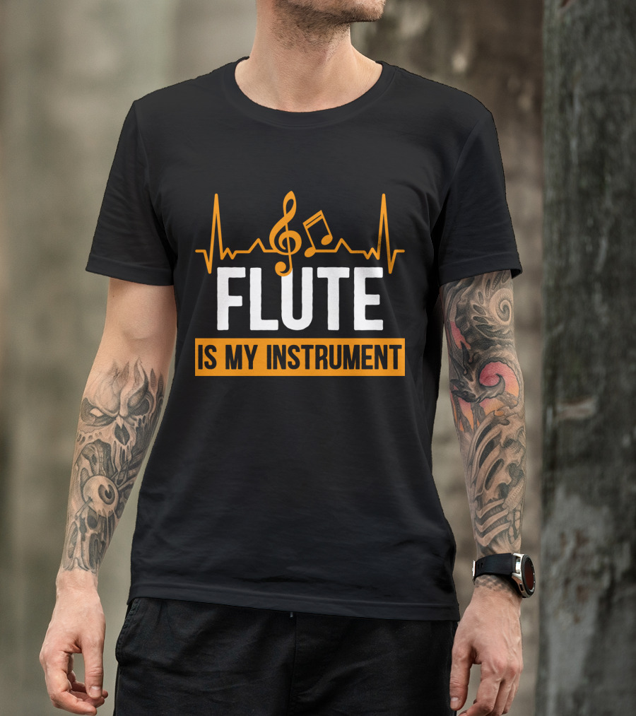 Flute Is My Instrument Musical Heartbeat Clef Notes T-Shirt