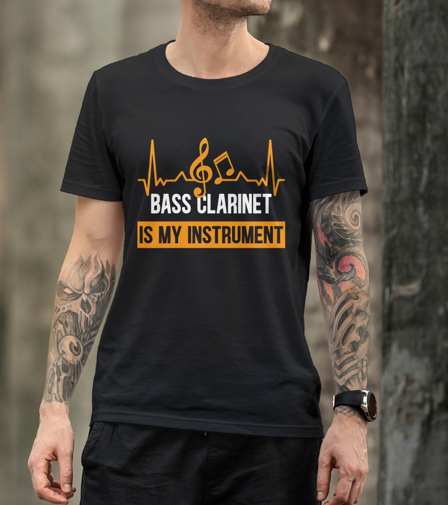 Bass Clarinet Is My Instrument With Musical Symbols And Heartbeat Lines T-Shirt