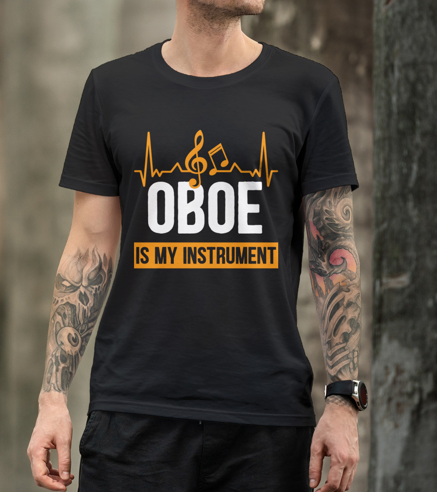 Oboe Is My Instrument Musical Heartbeat With Treble Clef And Note T-Shirt