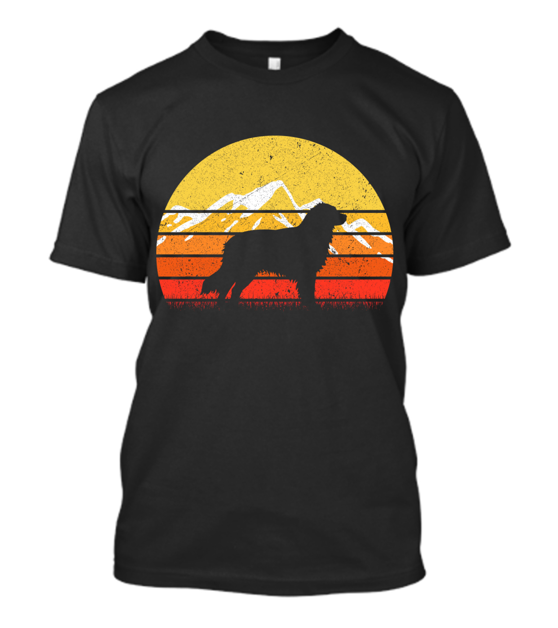 Retro Vintage Australian Shepherd Dog Silhouette Sunset Mountain Scene T-Shirt