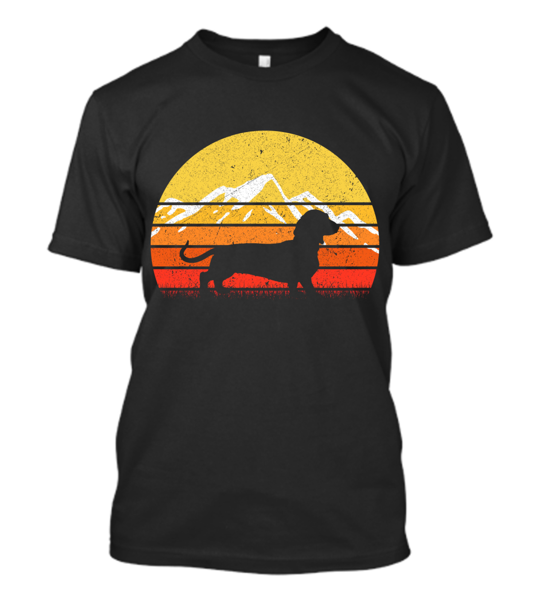 Retro Vintage Dachshund Dog Silhouette Sunset Mountains T-Shirt