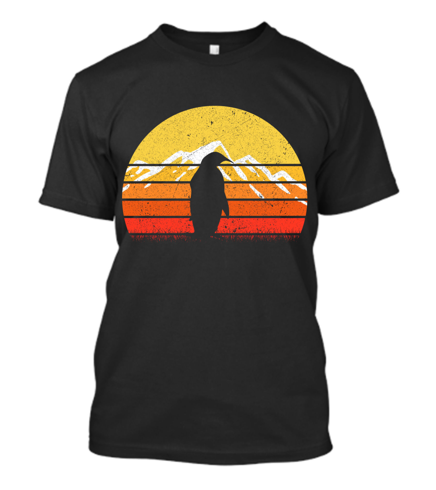 Retro Vintage Penguin Sunset Mountain T-Shirt