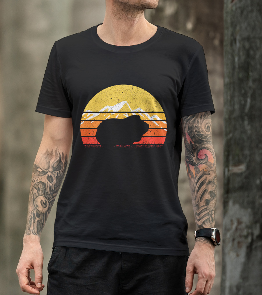 Retro Vintage Guinea Pig Silhouette With Mountain Sunset T-Shirt