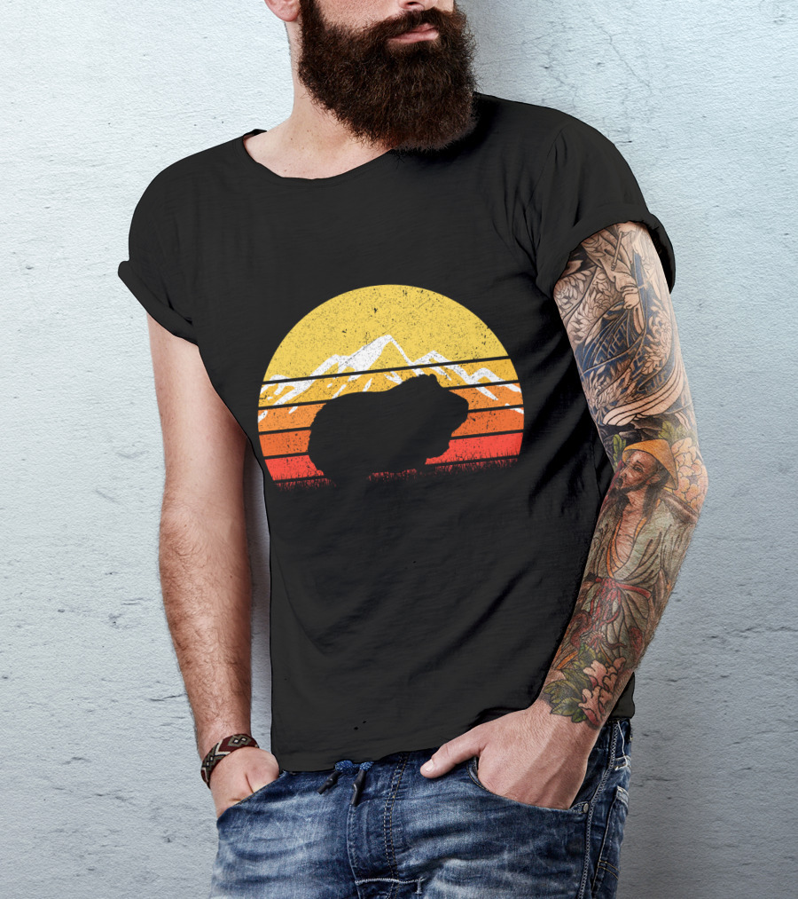 Retro Vintage Guinea Pig Silhouette With Mountain Sunset T-Shirt
