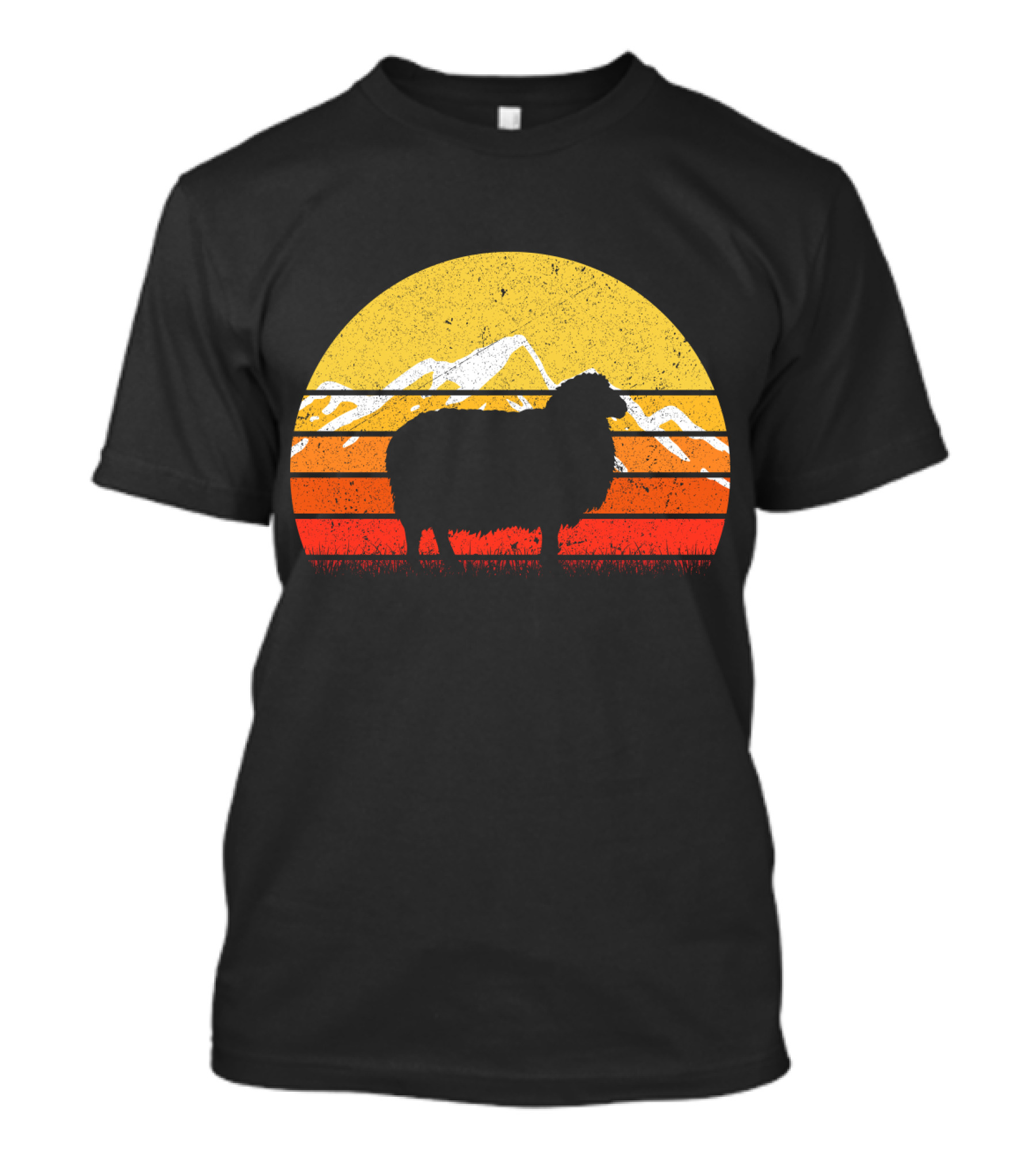 Retro Vintage Sheep Sunset With Mountains T-Shirt