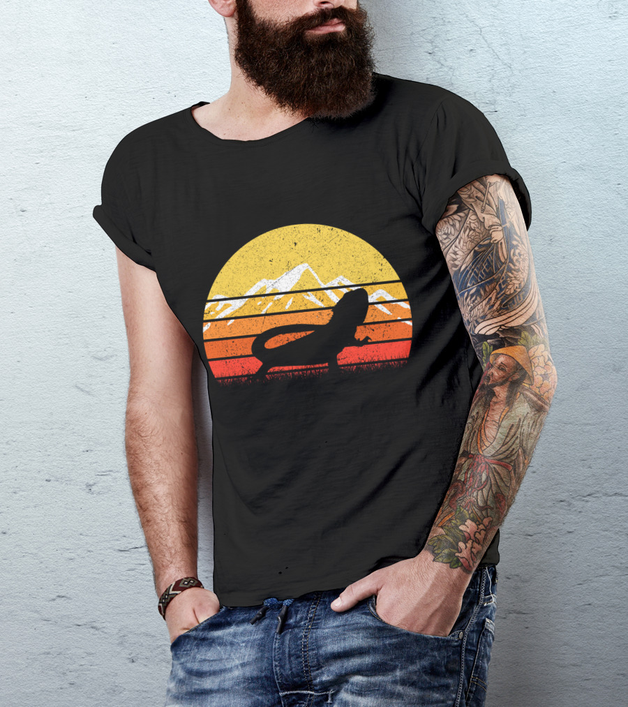 Retro Vintage Bearded Dragon Sunset Silhouette Mountain Stripe T-Shirt