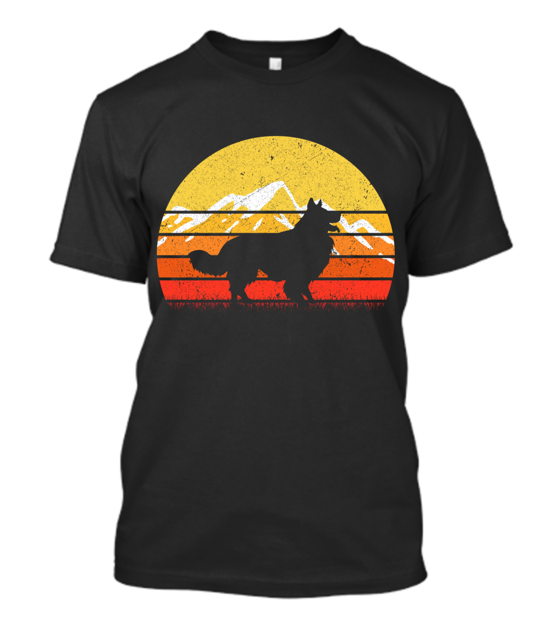 Retro Vintage Border Collie Sunset Mountain T-Shirt