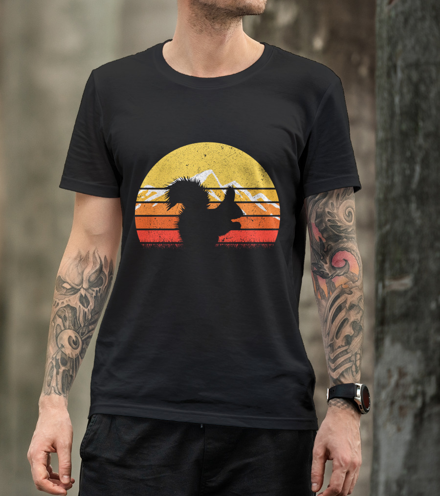 Retro Vintage Squirrel Sunset Silhouette With Mountains T-Shirt
